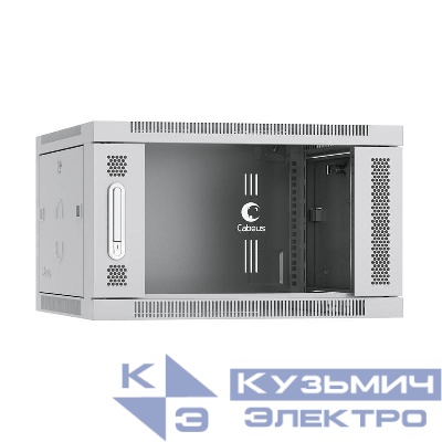 Шкаф телекоммуникационный настенный SH-05F-6U60/60 19дюйм 6U 600х600х368мм дверь стекло сер. (RAL 7035) Cabeus 7063c