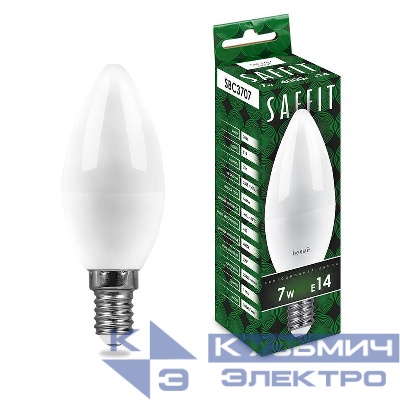 Лампа светодиодная SBC3707 7Вт C37 свеча 4000К E14 230В SAFFIT 55031