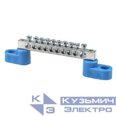 Шина нулевая N 6х9 10 отвер. цинк 2 син. угловых изолятора EKF sn1-63-10-2