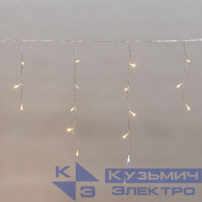 Гирлянда светодиодная "Айсикл" (бахрома) 10х0.6м 238LED тепл. бел. 5.1Вт 230В IP44 эффект мерцания провод прозр. Neon-Night 255-546