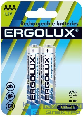 Аккумулятор AAA/HR03 1.2В 600мА.ч Ni-MH BL-2 металлик (блист.2шт) Ergolux 12977