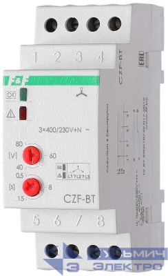 Реле контроля фаз CZF-BT регулировка асимметрии и времени отключения 3х230В+N 2х8А 1НО+1НЗ F&F EA04.001.004
