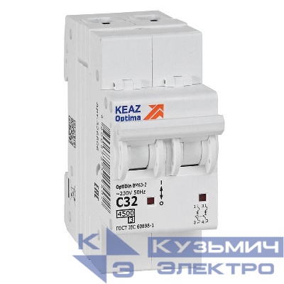 Выключатель автоматический модульный 2п C 32А 4.5кА OptiDin BM63-2C32-4.5-УХЛ3 КЭАЗ 326806