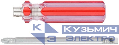 Отвертка с переставным жалом 6х85мм PH2/SL6 пластик. красн. прозр. ручка КУРС 56210