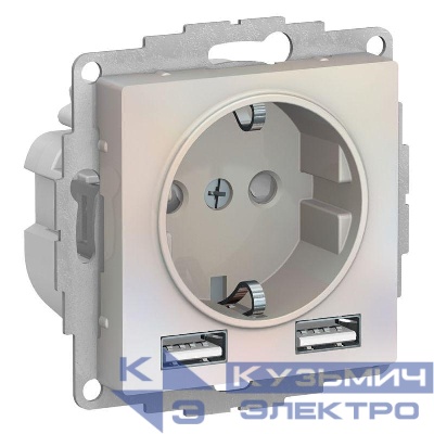 Розетка 1-м СП AtlasDesign 16А IP20 с 2-мя заряд. устройствами USB тип A+A 5В/2.4А 2х5В/1.2А механизм жемчуж. SE ATN000430