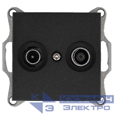 Розетка телевизионная проходная TV + FM 2-м Ф9.5мм механизм антрацит Jasmart G6205B