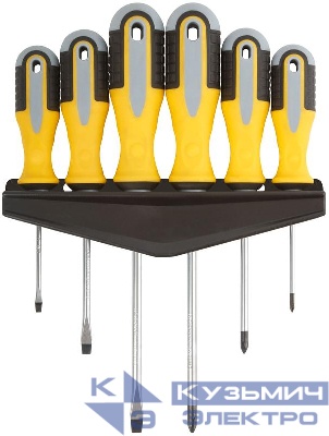 Набор отверток "Старт" CrV сталь прорезинен. ручки магнитный наконечник на держателе 6шт FIT 56032