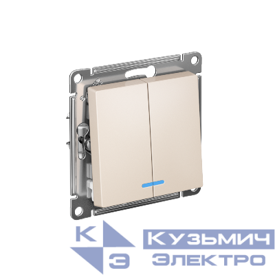 Выключатель 2-кл. AtlasDesign (сх. 5а) 10AX с подсветкой быстрозажим. клем. механизм беж. SE ATN000253S