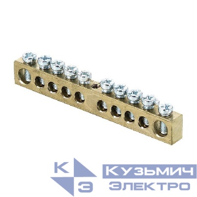 Шина PEN "ноль-земля" 8х12 10 отвер. латунь крепеж по центру PROxima EKF sn0-125-10-c