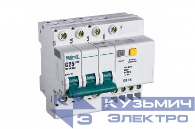 Выключатель автоматический дифференциального тока 4п (3P+N) C 25А 100мА тип AC ДИФ-101 со встроен. защитой от сверхтоков DEKraft 15222DEK