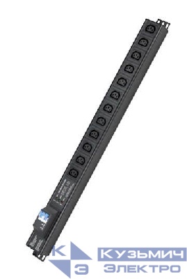 Блок распределения питания 12-м 10А C13 сетевой фильтр вх.разъем C14 разъем C14 для 19дюйм шкафов с 2п авт. выкл. защита от перенапряж. вертикал. с индикатором сети DKC R5VIEC12CBOP