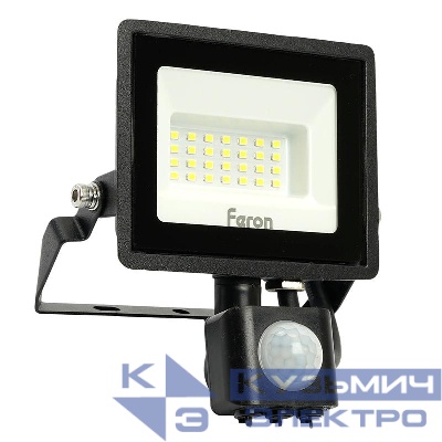 Прожектор светодиодный LL-906 20Вт 6400К IP44 230В с датчиком движения черн. FERON 29556