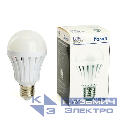 Светильник EL116 9Вт Е27 AC/DC аккумуляторный бел. FERON 48979