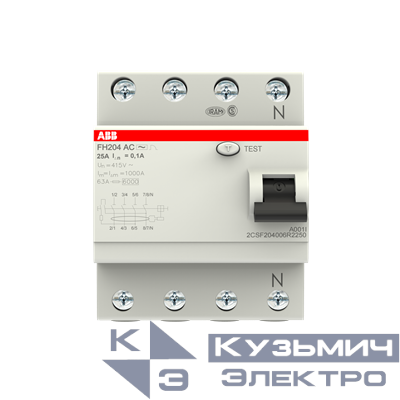 FH204AC-25/0,1 Выключатель дифференциального тока 4-модульный ABB 2CSF204006R2250