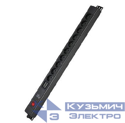 Блок распределения питания 10-м 16А Schuko вх. разъем Schuko для 19дюйм шкафов вертикал. с выкл. защита от перенапряж. с индикатором сети DKC R5VSH10SWOPAM