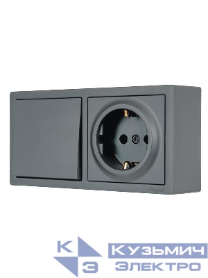 Блок ОП LETO (1-кл. выключатель + 1-м розетка с заземл.) горизонт. графит LEZARD 752-3400-170BAP