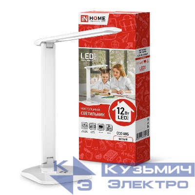 Светильник светодиодный настольный ССО 08Б 12Вт 3000-6500К 600лм сенсор-диммер с адаптером бел. IN HOME 4690612036557
