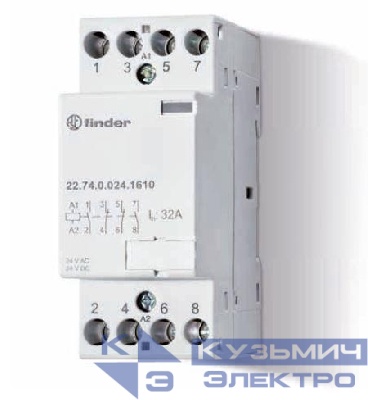 Контактор модульный 4NC 32А AgNi 240В AC/DC 17.5мм IP20 опции: мех.индикатор FINDER 227402301410