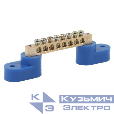 Шина N "ноль" на двух угловых изоляторах ШНИ-6х9-8-У2 NO-222-56 син. (уп.10шт) Эра Б0033436
