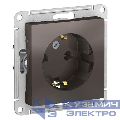 Розетка 1-м СП AtlasDesign 16А IP20 с заземл. механизм мокко SE ATN000643