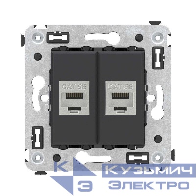 Розетка компьютерная 2-м СП Avanti "Черный матовый" RJ45 кат.5E без шторок экранир. механизм DKC 4412764