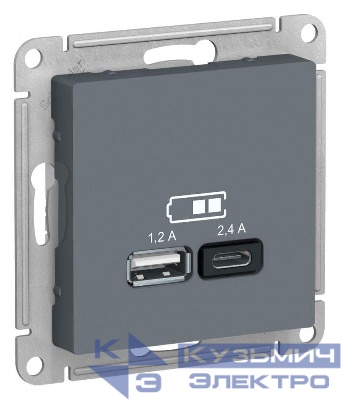 Розетка USB AtlasDesign тип A+C 5В/2.4А 2х5В/1.2А механизм грифель SE ATN000739