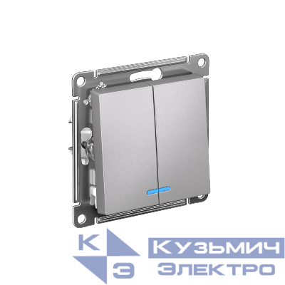 Выключатель 2-кл. AtlasDesign (сх. 5а) 10AX с подсветкой быстрозажим. клем. механизм алюм. SE ATN000353S