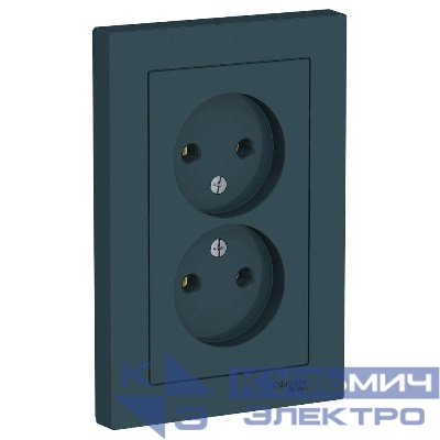 Розетка 2-м СП AtlasDesign 16А IP20 без заземл. в сборе изумруд SE ATN000820