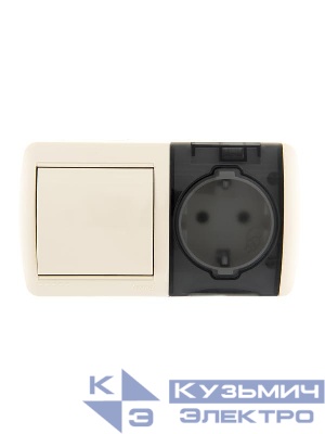 Блок ОП Nata (розетка евростандарт с заземл. с защ. крышкой + 1-кл. выкл.) IP20 крем. LEZARD 710-0300-170