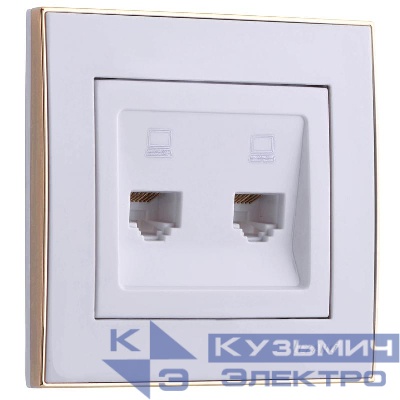 Розетка компьютерная 2-м СП Rain RJ45 с зол. боковой вставкой бел. LEZARD 703-0226-141