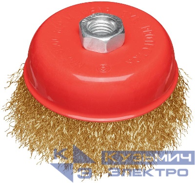 Корщетка-чашка гайка М14 стальная латунированная волнистая проволока 100мм блистер КУРС 39093