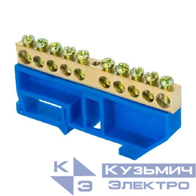 Шина нулевая N 6х9 10 отвер. латунь син. изолятор на DIN-рейку PROxima EKF sn0-63-10-d