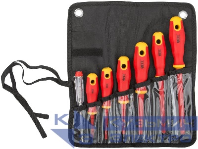 Набор отверток изолированных 1000 В CrV сталь прорезин. ручки в нейлоновом конверте 6шт+ 1 индикаторная FIT 56130
