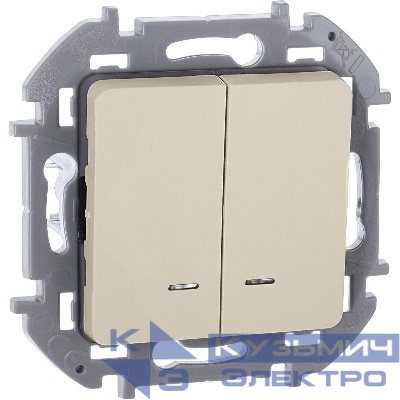 Выключатель 2-кл. Inspiria 10А IP20 250В 10AX с подсветкой/индикацией механизм сл. кость IEK 673631