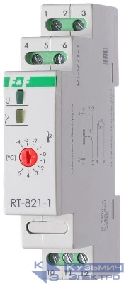 Регулятор температуры RT-821.1 (от -4 до +5 град.C; выносной датчик; гистерезис 30 град.C; монтаж на DIN-рейке 35мм 230В 16А 1P IP20) F&F EA07.001.004