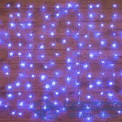 Гирлянда светодиодная "Светодиодный Дождь" 1.5х1.5м 144LED син. 12Вт 230В IP20 с контроллером провод прозр. Neon-Night 235-033