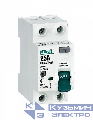 Выключатель дифференциального тока (УЗО) 2п 25А 300мА тип AC 6кА УЗО-03 DEKraft 14225DEK