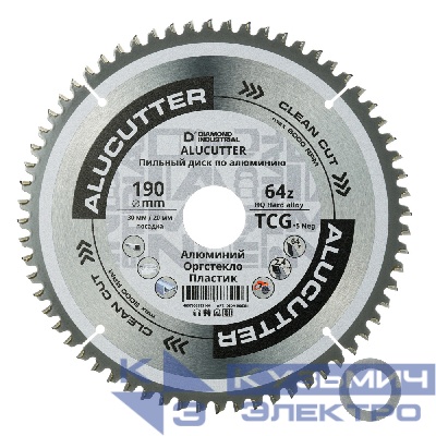 Diamond Industrial Диск пильный по алюминию, пластику Diamond Industrial 190х30/20 мм, Z=64 TCG AluCutter