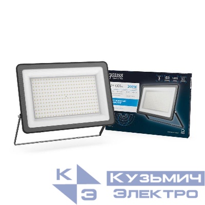 Прожектор светодиодный Qplus 200Вт 6500К IP65 24000лм 175-265В ДО черн. GAUSS 613100200