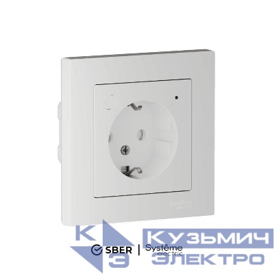 Розетка AtlasDesign Smart 16А L+N с заземл. защ. шторки Zigbee механизм бел. SE ATN000145Z