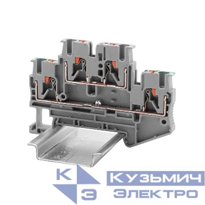 Клемма двухуровневая проходной уровень и заземление; зажим push-in; 4 точки подключения; 2.5кв.мм DKC VPRTT-2.5-L-PE