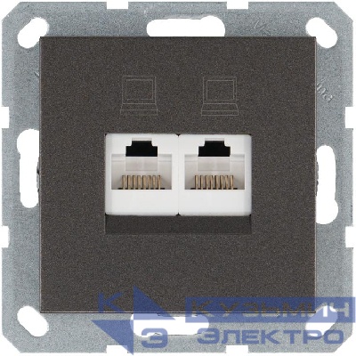 Розетка компьютерная 2-м RJ45 IP20 кат. 5E механизм мокко Jasmart G6106Z