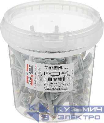 Дюбель-гвоздь 6х40 с потайной манжетой полипропилен (уп.150шт) ведро Tech-Krep 101466