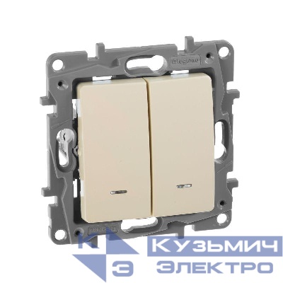 Выключатель 2-кл. СП Etika 10А IP20 250В 10AX с подсветкой/индикацией безвинтов. зажимы механизм сл. кость IEK 672304