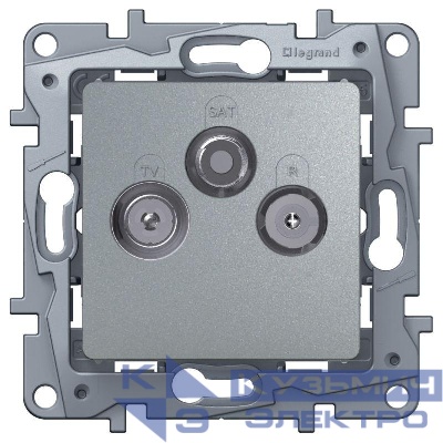 Розетка телевизионная TV/R/SAT СП Etika Plus 2дБ 0-2400МГц с топологией "звезда" механизм алюм. Leg 672456