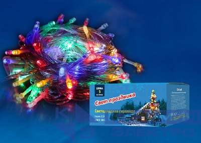 Гирлянда светодиодная ULD-S0500-050/DTA MULTI IP20 с контроллером 5м разноцвет. свет провод прозр. Uniel UL-00005250