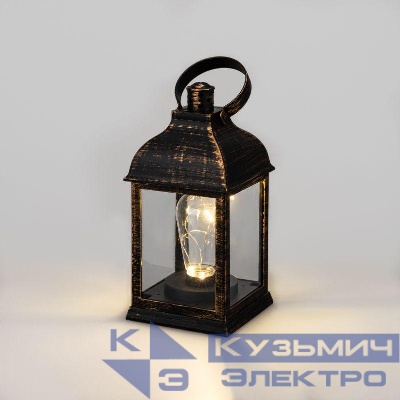 Фонарь декоративный 10.5х10.5х22.5см тепл. бел. со свечкой корпус бронз. Neon-Night 513-053