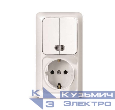 Блок ОП Олимп 2-кл. вык. с подсветкой + роз. с заземл. верт. бел. UNIVersal О0041