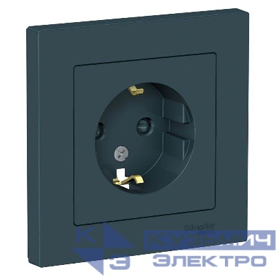 Розетка 1-м СП AtlasDesign 16А IP20 с заземл. защ. шторки в сборе изумруд SE ATN000844