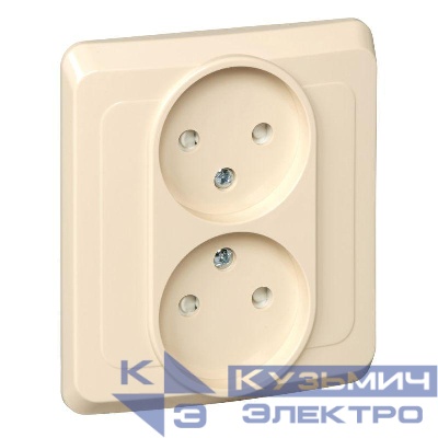 Розетка 2-м СП Этюд 16А IP20 250В без заземл. защ. шторки крем. SE PC16-006K